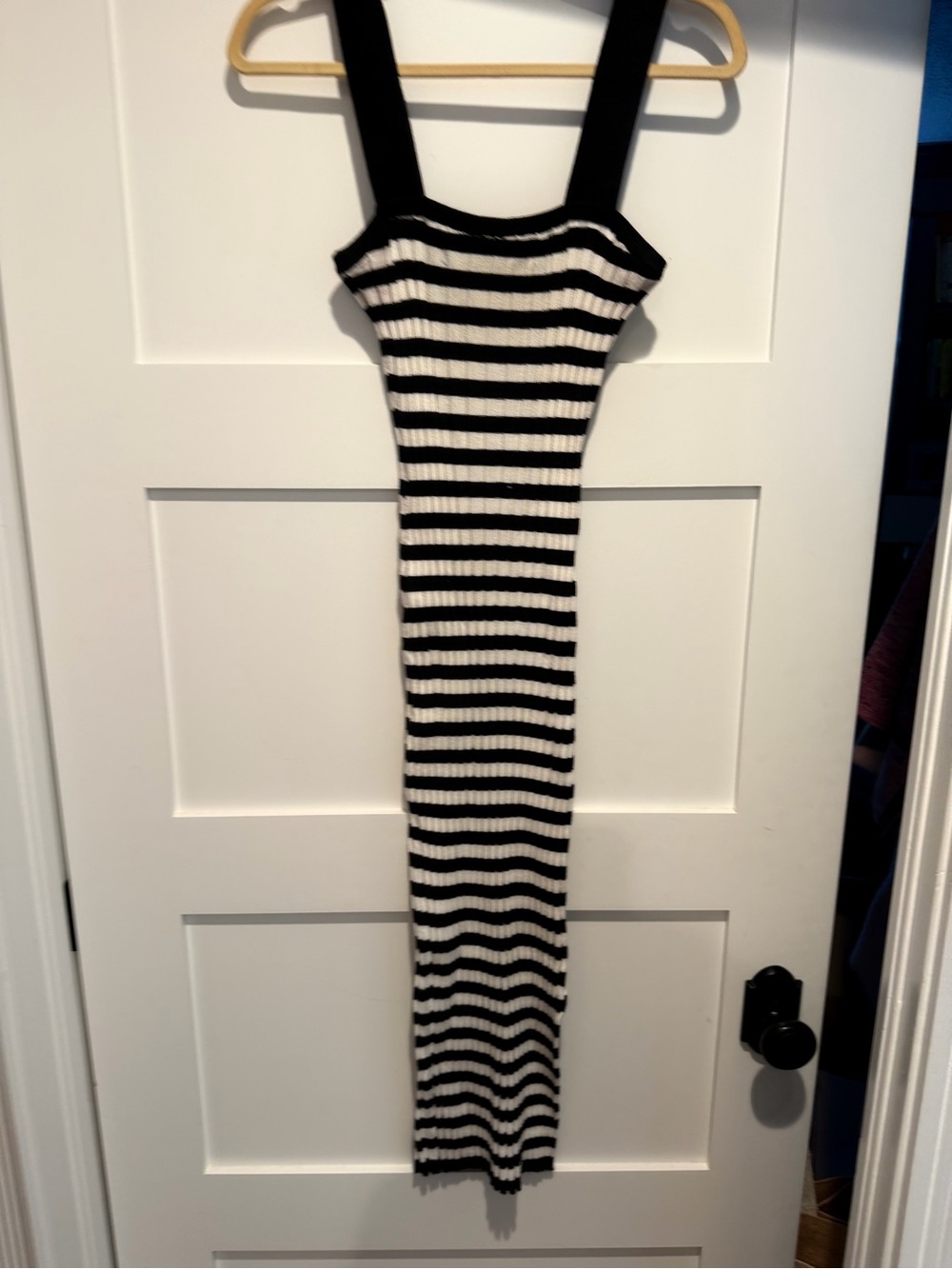 Black & White Striped Ribbed Knit Dress - Sleeveless